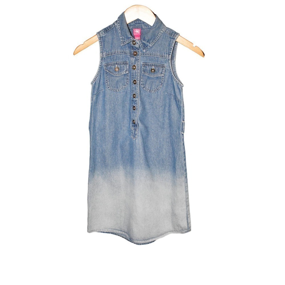 JK Girls Denim Ombre Sleeveless Button Down Dress Girls Size Large